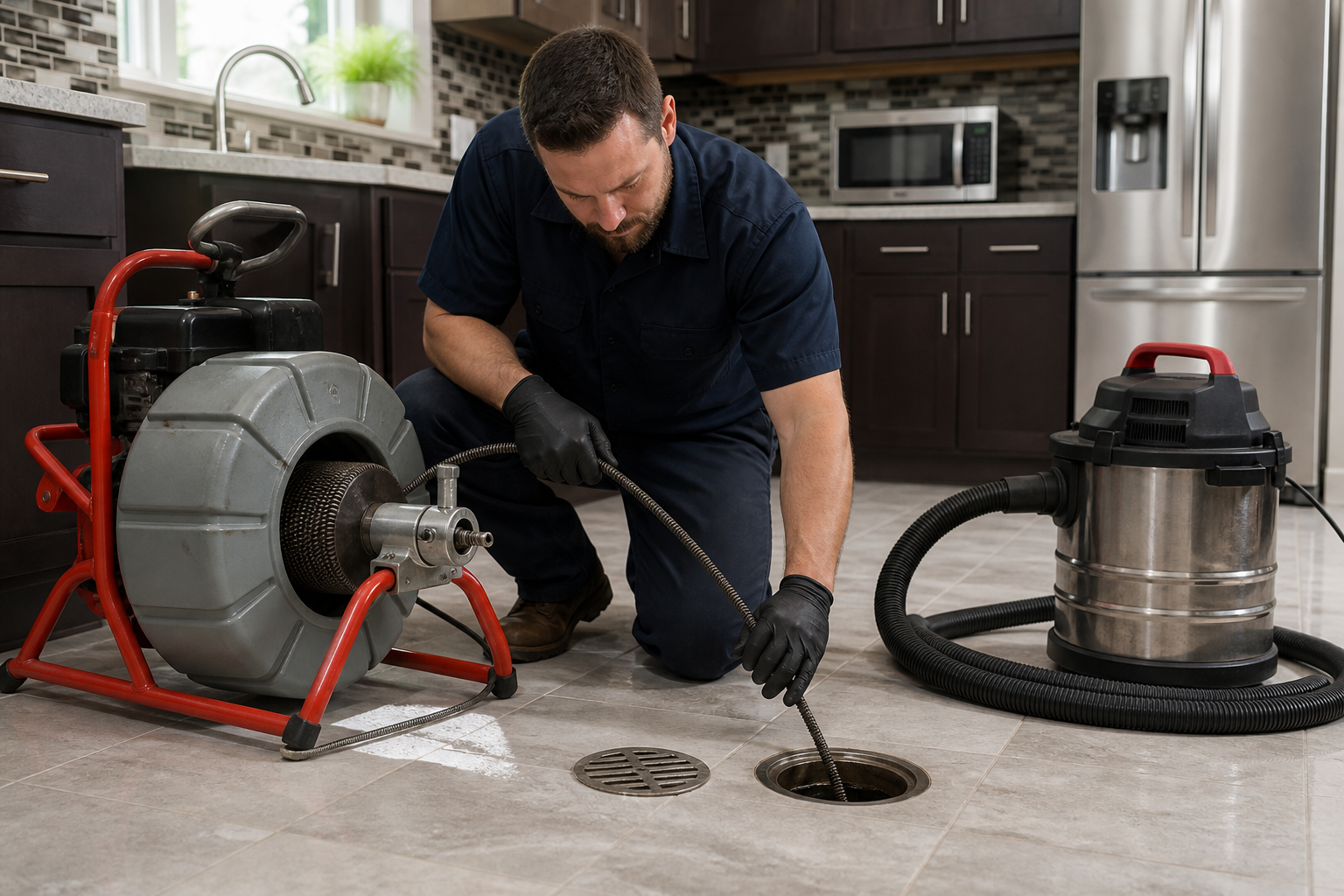 Drain cleaning equipment at work